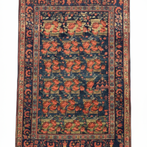 Full view of a 4' 9" x 6' 6" hand-knotted Persian Afshar wool rug featuring a traditional triple-diamond medallion on a deep crimson and indigo field.