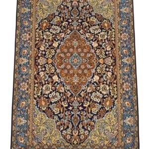 Hand-knotted Shahreza Persian rug featuring a central floral medallion on a rich field with intricate scrolling vines, palmettes, and a multi-layered ornamental border.