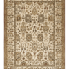 Full overhead view of a rectangular hand-tufted Indian wool rug with a cream field and delicate sage and tan botanical patterns.