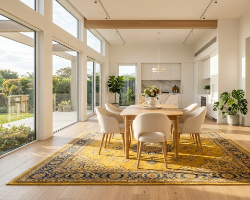 Dining room rug with yellow color