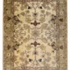 Full overhead view of a rectangular 6' x 8' 2" hand-knotted Afghan Chobi wool rug with an ivory field and muted sage and gold floral patterns.