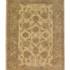 Full overhead view of a rectangular 6' x 8' 8" hand-knotted Afghan Chobi wool rug with a golden-tan field and large-scale tonal floral patterns.