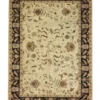 Full overhead view of a 6' x 9' hand-knotted Indian wool rug featuring an ivory field with delicate floral patterns and a wide, ornate black botanical border.