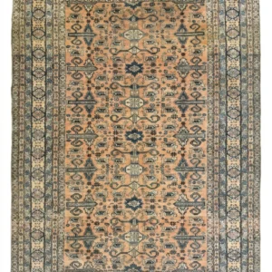 Full overhead view of a rectangular 5' 7" x 8' 2" hand-knotted Persian Ardabil wool rug with a detailed central medallion and symmetrical floral field.