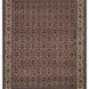 Full top-down view of a rectangular hand-knotted India Mir wool rug with a rust-red field and a dense all-over ivory Boteh (paisley) pattern.