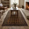 Modern hallway or long living space with wood floors, featuring a 4' 7" x 8' 8" Persian Lori rug as a focal point.