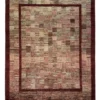 Full overhead view of a rectangular 6' 2" x 7' 1" hand-knotted Afghan Gabbeh wool rug featuring a burgundy patchwork grid field and a solid deep red border.