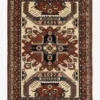 Full overhead view of a 5' 9" x 8' 3" hand-knotted Afghan Kazak wool rug featuring a large central geometric medallion on an ivory and red field.