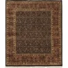 Full overhead view of a 6' 1" x 6' 2" square hand-knotted Indian wool rug with a dark tobacco brown field and an intricate rust-toned botanical border.
