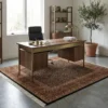 Sophisticated home office with a dark wood desk and leather chair, featuring a 6x6 square tobacco Indian wool rug.