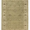 Full overhead view of a rectangular 6' x 9' hand-knotted India Chobi wool rug featuring a muted sage green field and an ivory-tan botanical border.