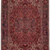 Full overhead view of an 8' 6" x 11' 7" hand-knotted Persian Heriz wool rug featuring a large geometric central medallion on a rich red field.