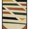 Full overhead view of a 5' 8" x 8' 7" hand-tufted Indian wool rug featuring a large navy and crimson central medallion on a luminous cream-ivory field.