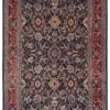 Full overhead view of a 6' 8" x 10' 6" hand-knotted Persian Mood wool rug featuring a dense navy field and a vibrant red botanical border.