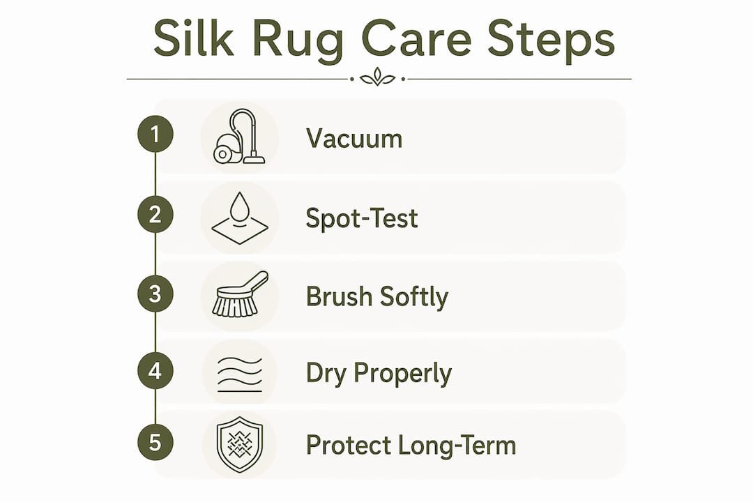 Infographic showing silk rug care steps