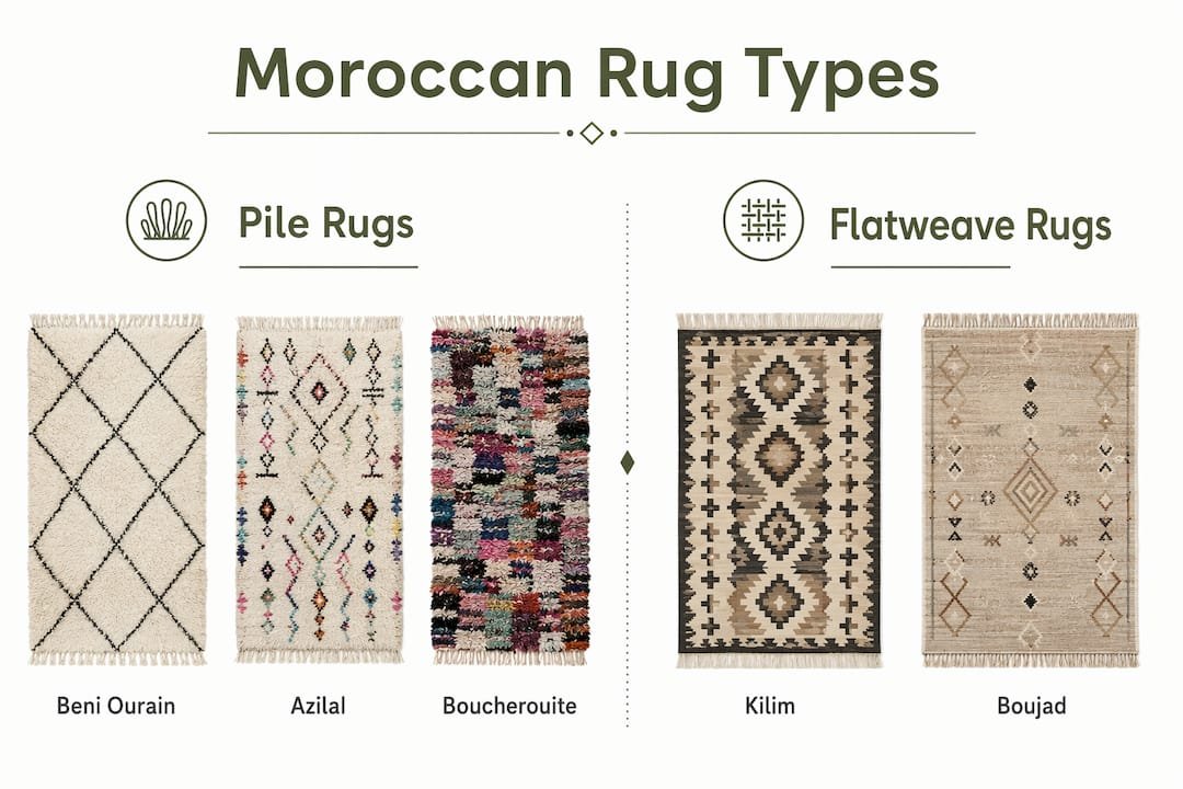Infographic comparing Moroccan rug types with categories