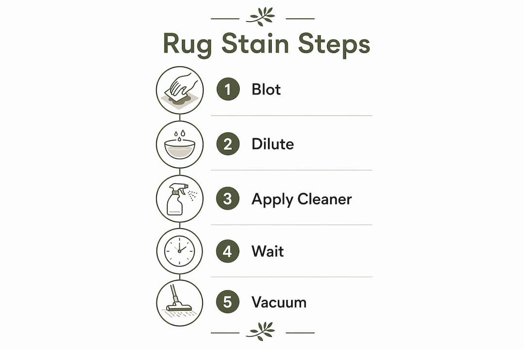 Infographic showing step-by-step rug stain removal process