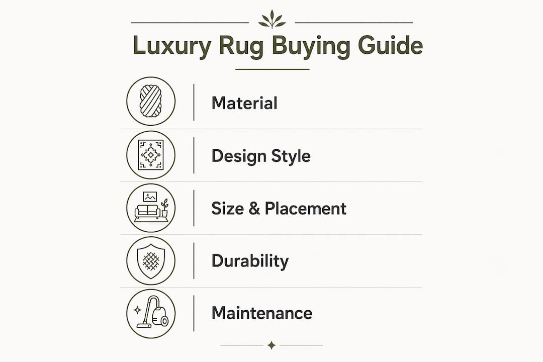 Infographic outlining luxury rug buying steps