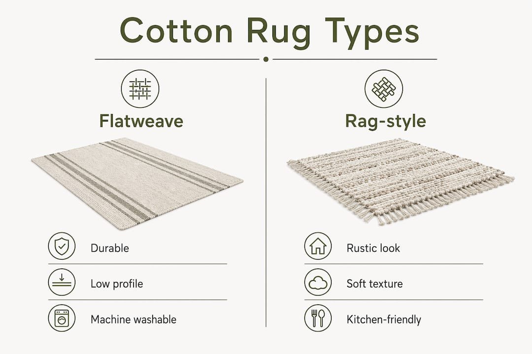 Infographic comparing flatweave and rag-style cotton rugs