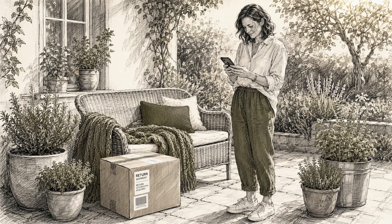 Man preparing rug return shipment in entryway