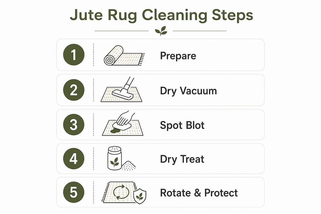 Infographic showing jute rug cleaning steps