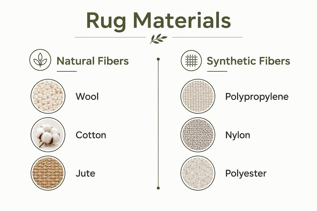 Infographic comparing natural and synthetic rug materials