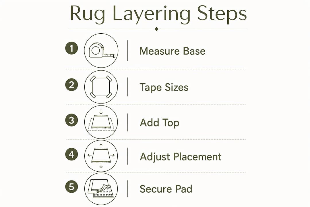 Infographic showing rug layering steps and placement guide