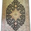 Full overhead view of a 6' 10" x 10' 0" hand-knotted Persian Heriz wool rug featuring a bold black field, cream corners, and a large central star medallion.