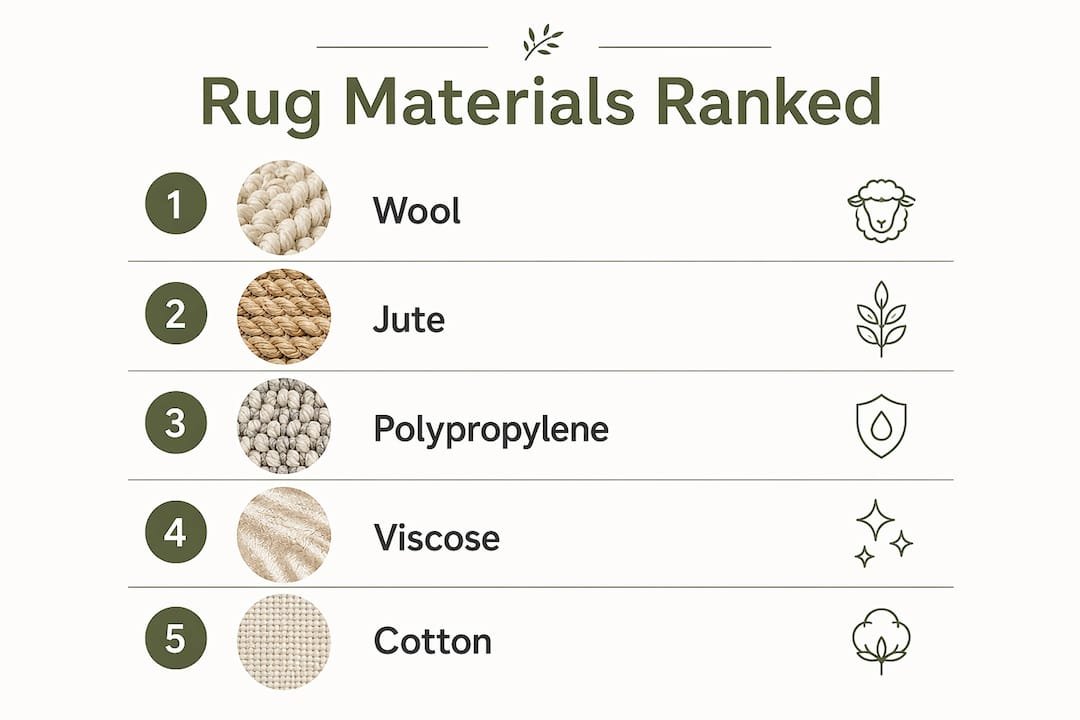 Infographic ranking rug materials for living rooms