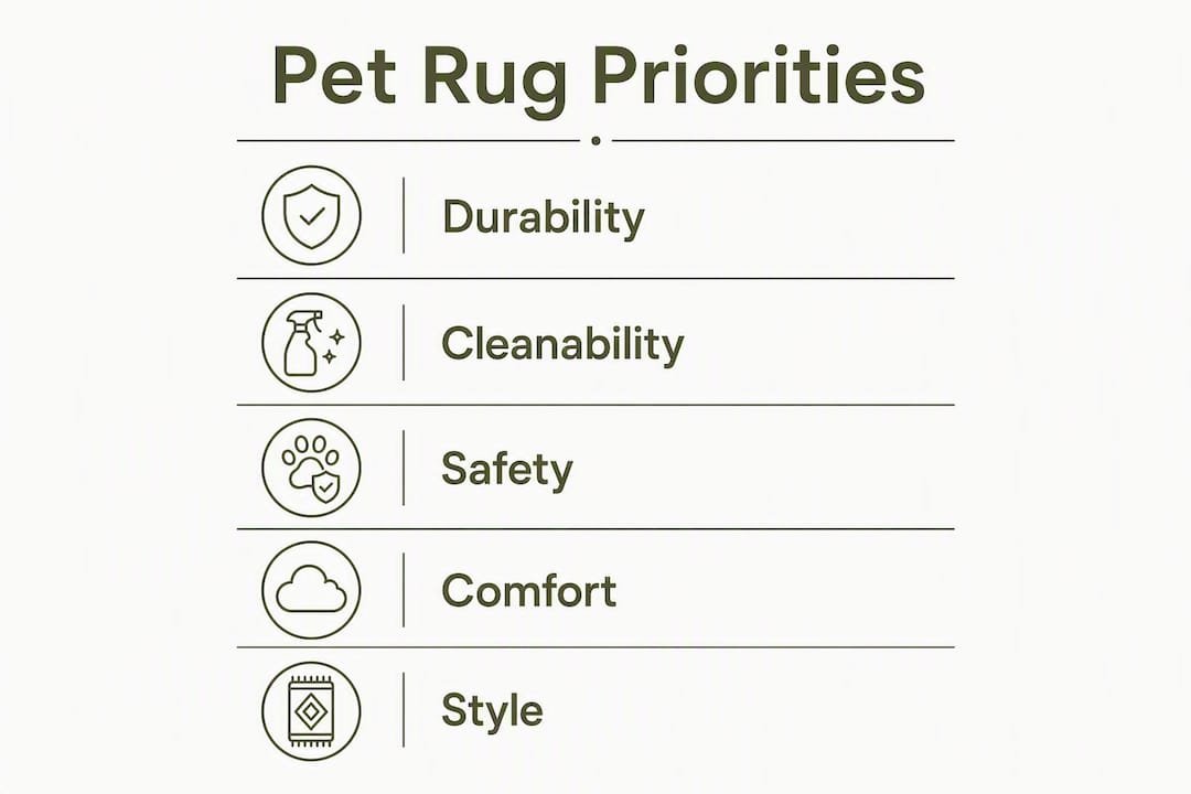 Infographic showing key features for pet-friendly rugs