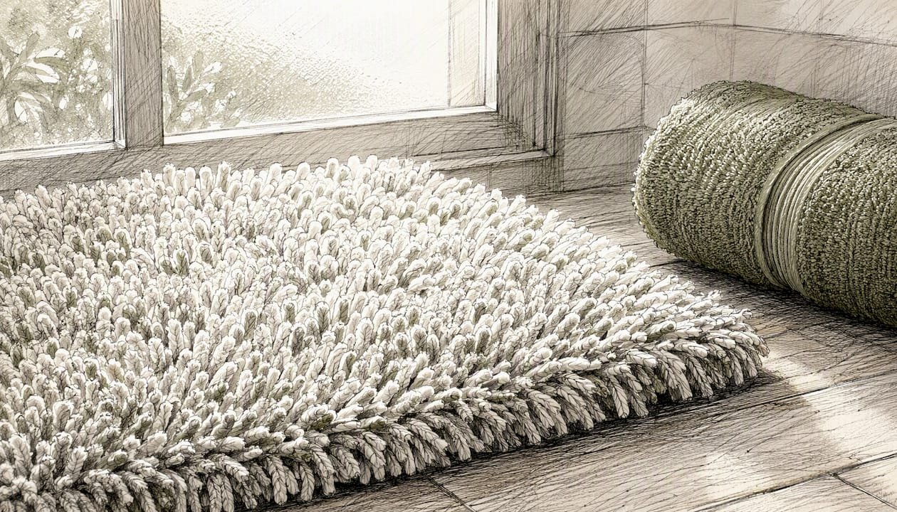 Soft chenille bath rug texture detail