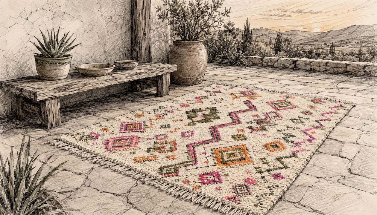 Azilal rug with abstract colorful motifs