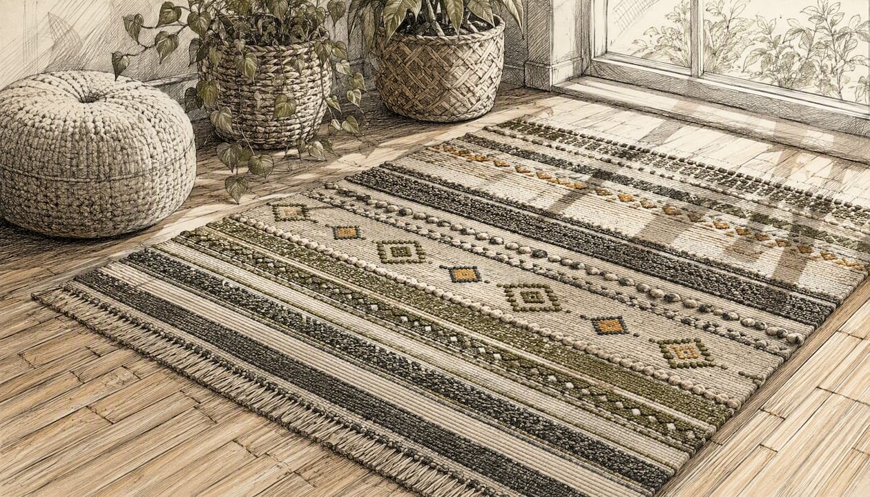Zanafi rug showing flatweave and pile stripes