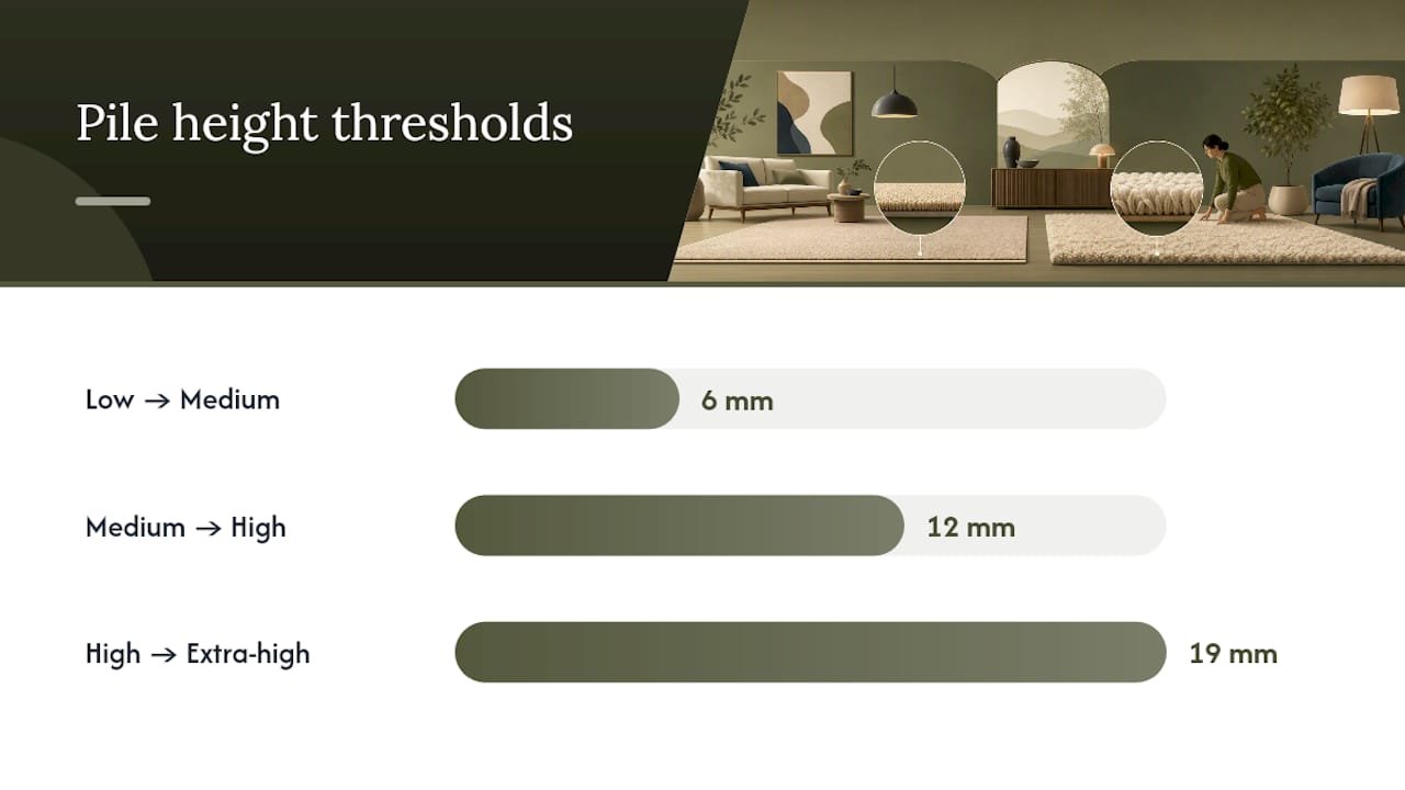 Diagram comparing rug pile height categories and styles