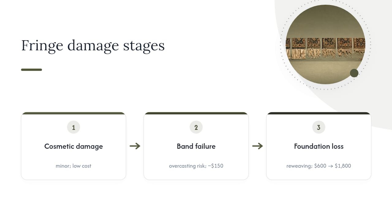 Stages of rug fringe damage progression diagram