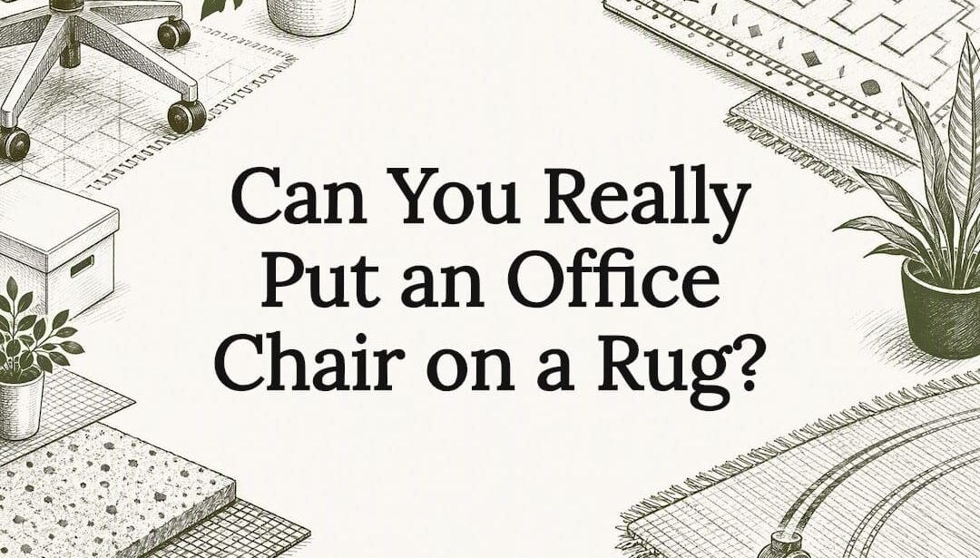 Decorative title card illustration for office chair on rug article