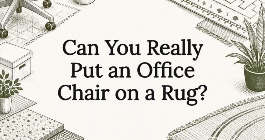 Decorative title card illustration for office chair on rug article