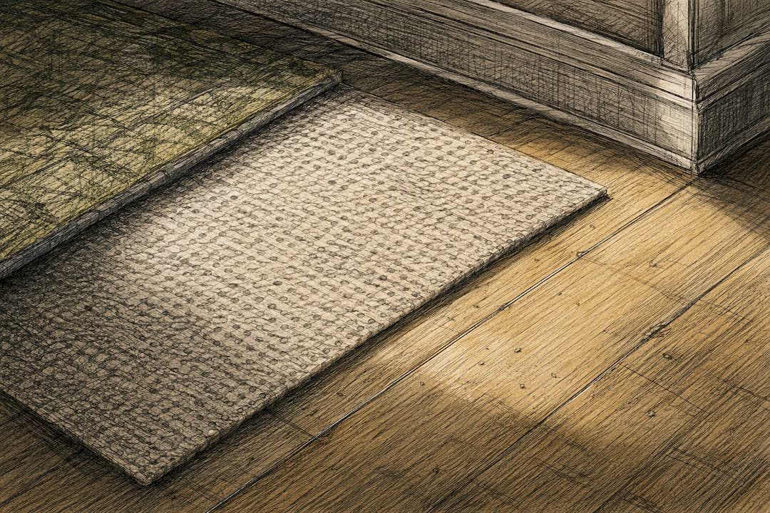 Natural rubber rug pad on hardwood floor close-up