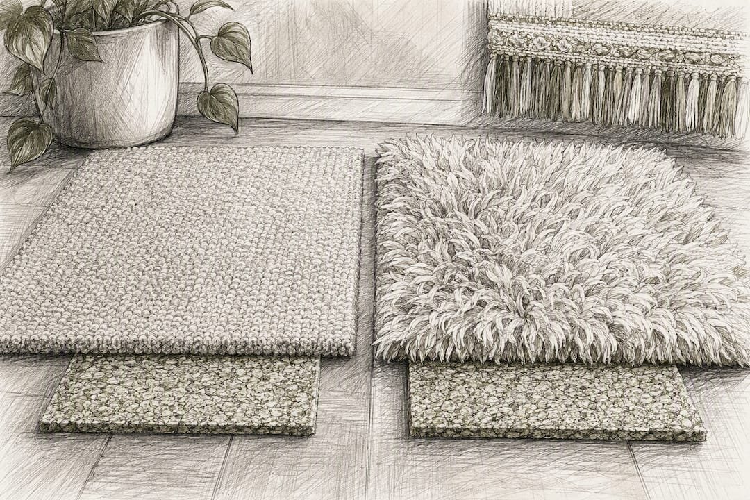 Comparison of low-pile and high-pile carpet textures with rug pad