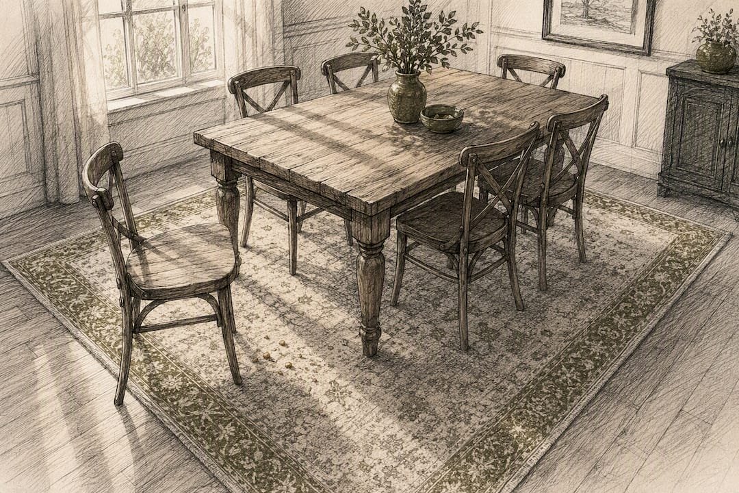 Dining room rug sized for table and chairs