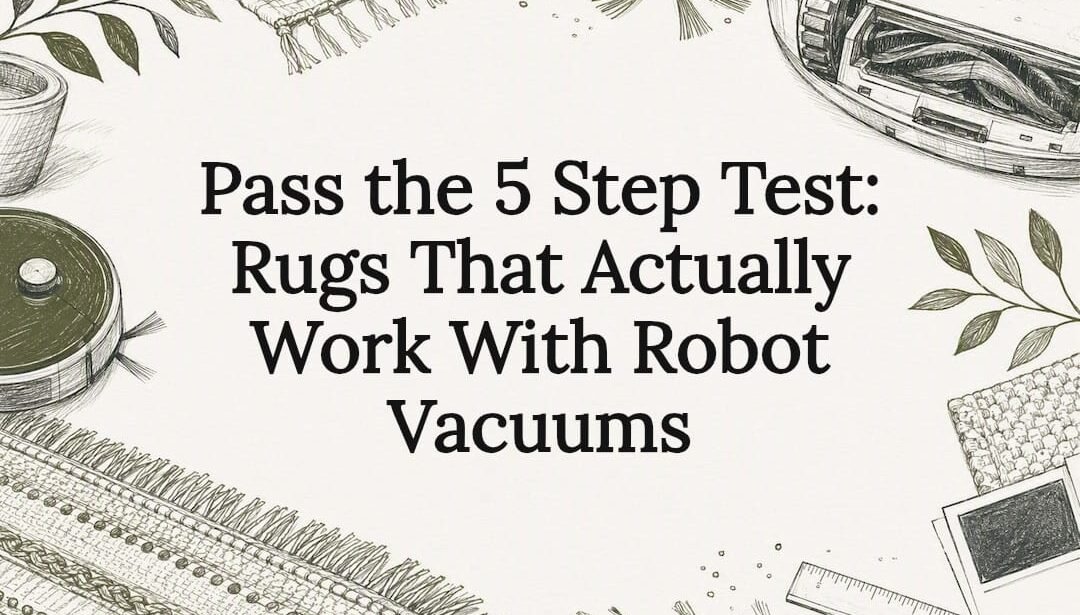 Decorative rug and robot vacuum title card