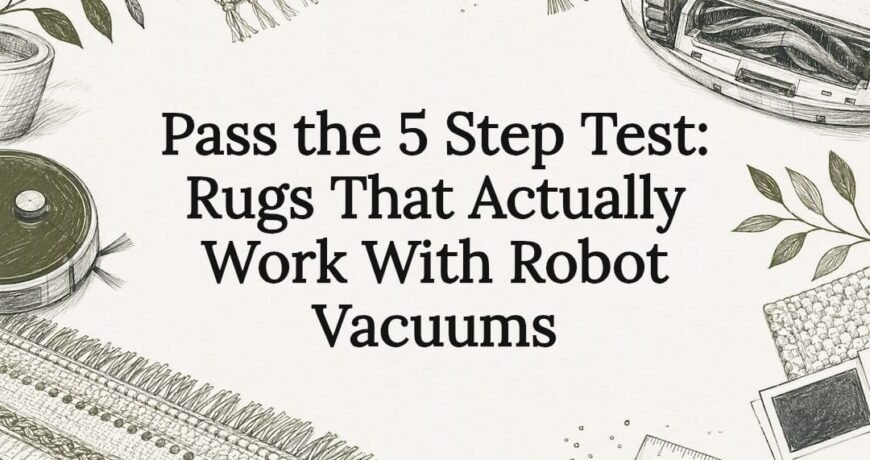 Decorative rug and robot vacuum title card