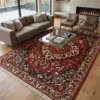 7' 1" x 9' 7" Persian Bakhtiar wool rug styled in a modern living room under a glass-top coffee table with a sofa and leather chairs.