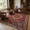 Persian Bakhtiar wool carpet in an executive home office under a modern walnut desk and leather guest chairs.