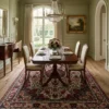 Persian Bijar wool rug 6' 9" x 10' 1" placed under a dark mahogany dining table with cream chairs in an elegant dining room.