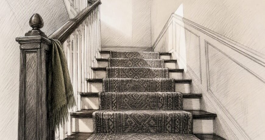 Patterned runner on elegant staircase
