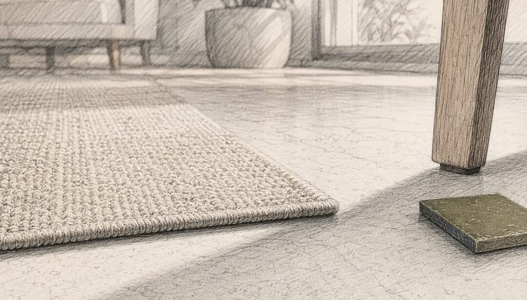 Low-pile rug edge over heated flooring