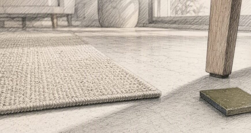 Low-pile rug edge over heated flooring