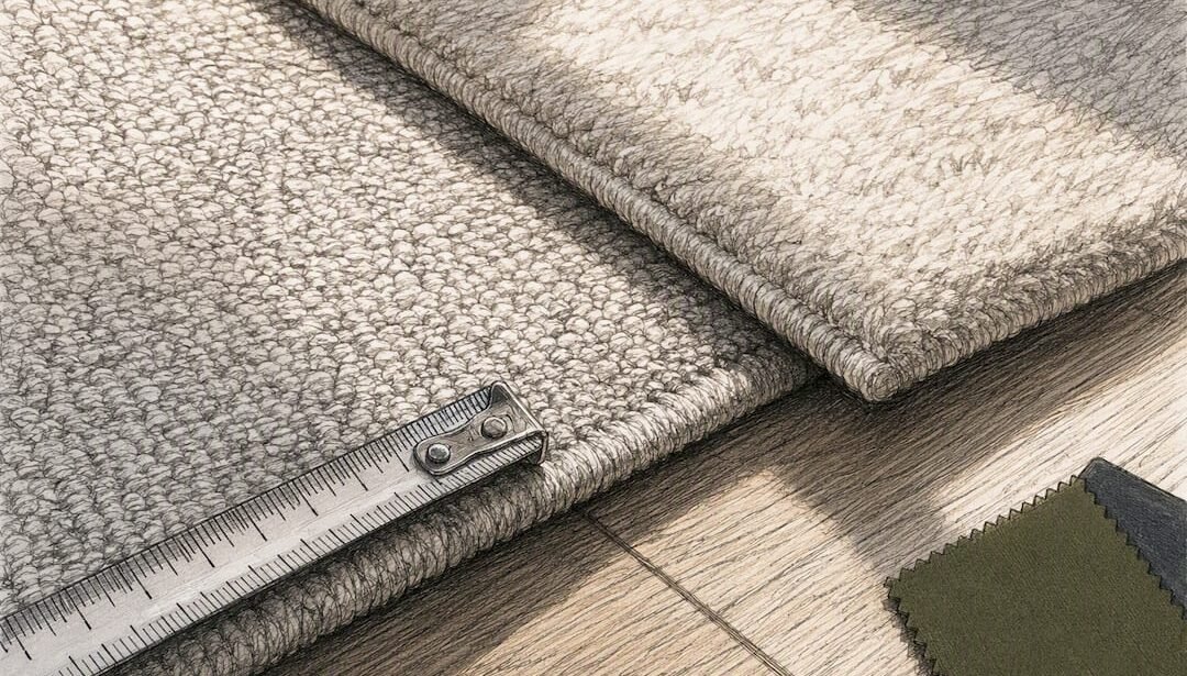 Cropped rug textures beside measuring tape