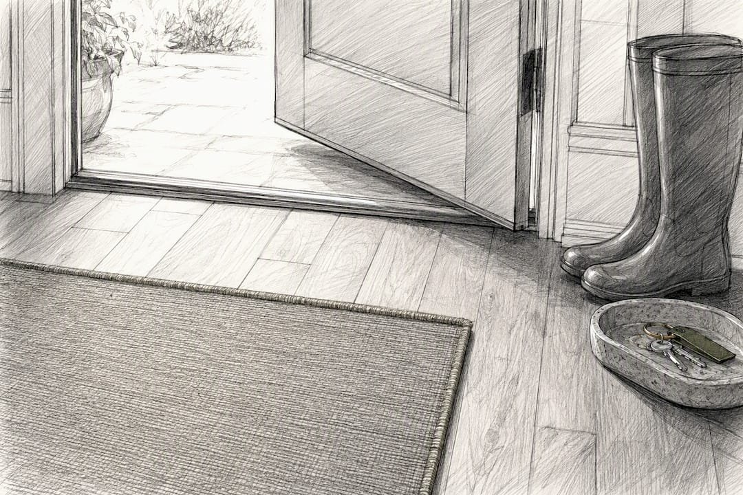 Flatweave rug clear of entry door